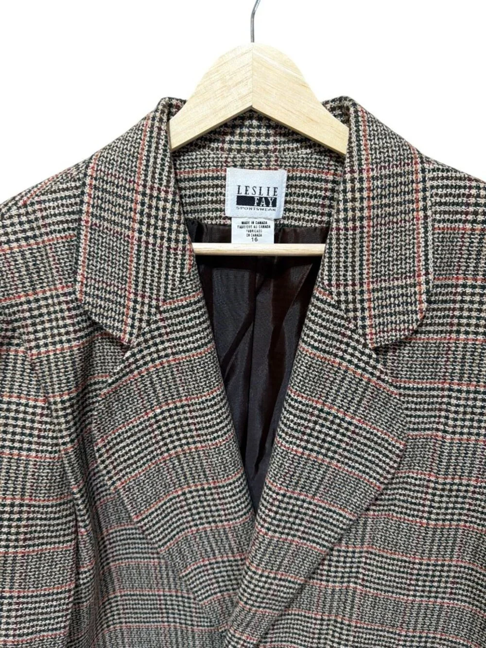 Leslie Fay Sportswear Vintage 90's Womens Glencheck Plaid Wool Blazer Jacket Siz